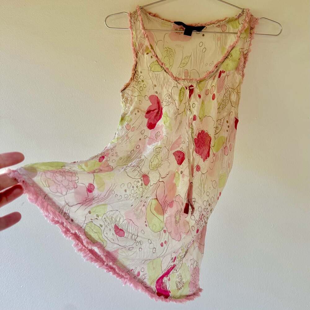 Vintage Y2K Express 100% Silk Floral Babydoll Cami Top